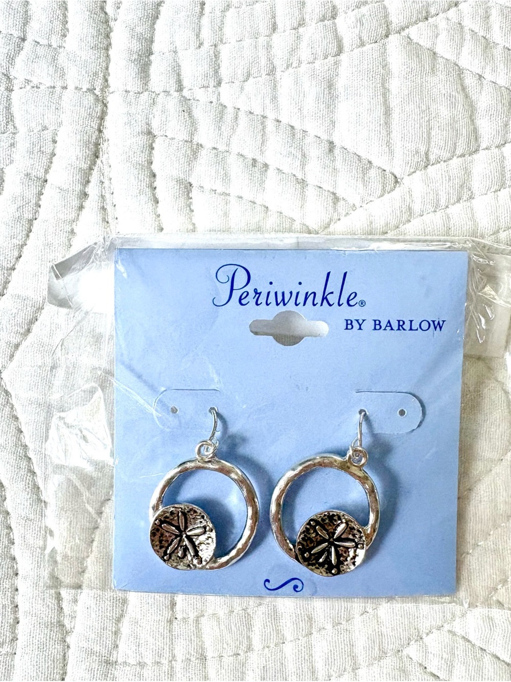 Periwinkle by Barlow Silver Hoop Earrings with Sand Dollar Charms